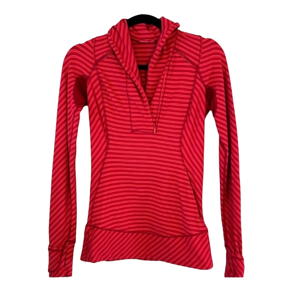 Lululemon Think Fast Pullover Stripe Deep Cranberry Red Size 4 Long Sleeve